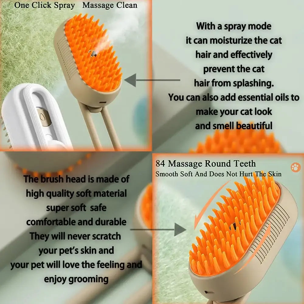 3-in-1 Pet Grooming Steamer Brush