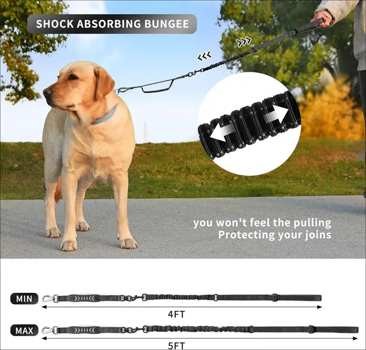 4 FT Dual Handle No-Pull Reflective Tactical Bungee Dog Leash