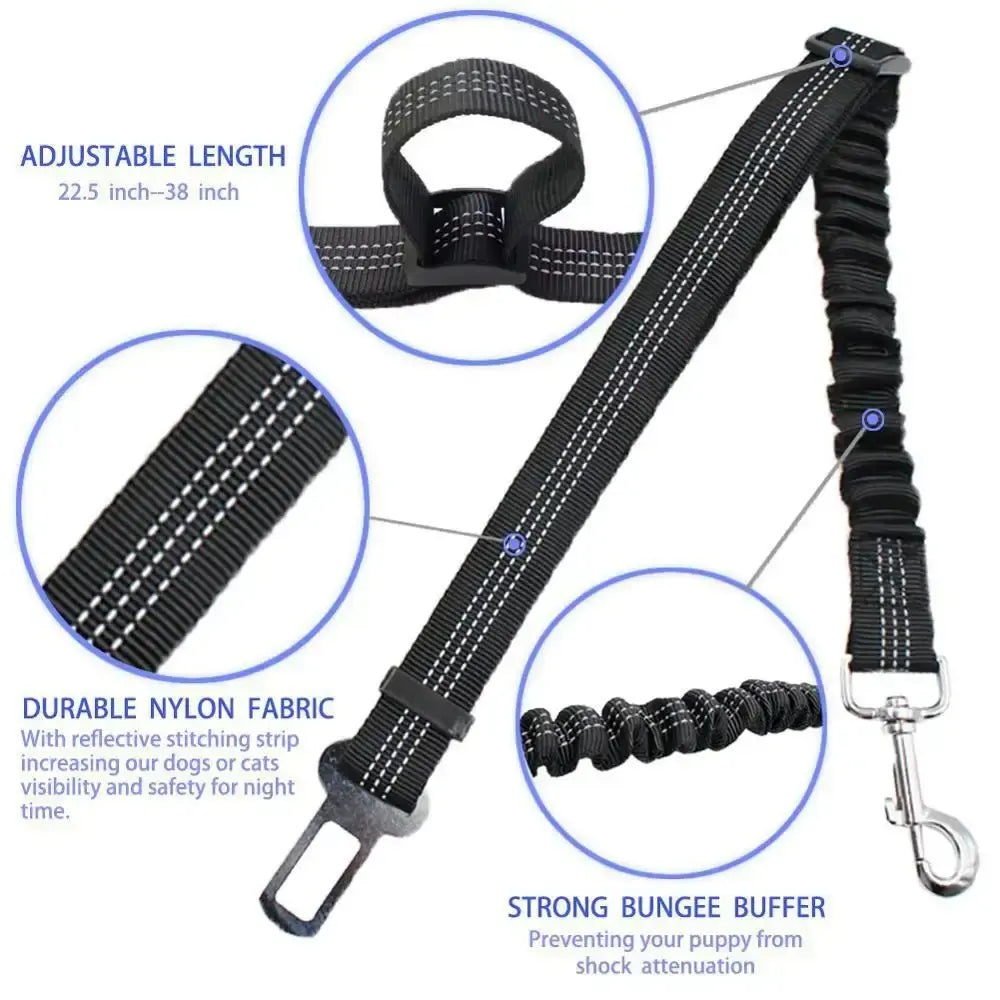 Reflective Adjustable Bungee Nylon Dog Car Seat Belt