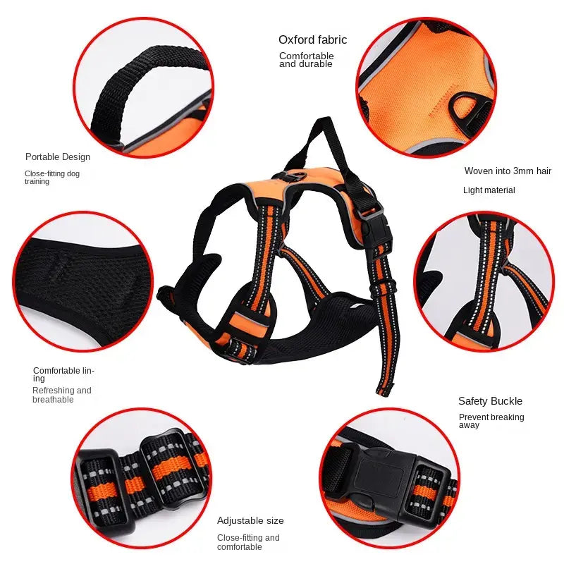 Reflective Dog Harness with Handle and Explosion-Proof Buckle